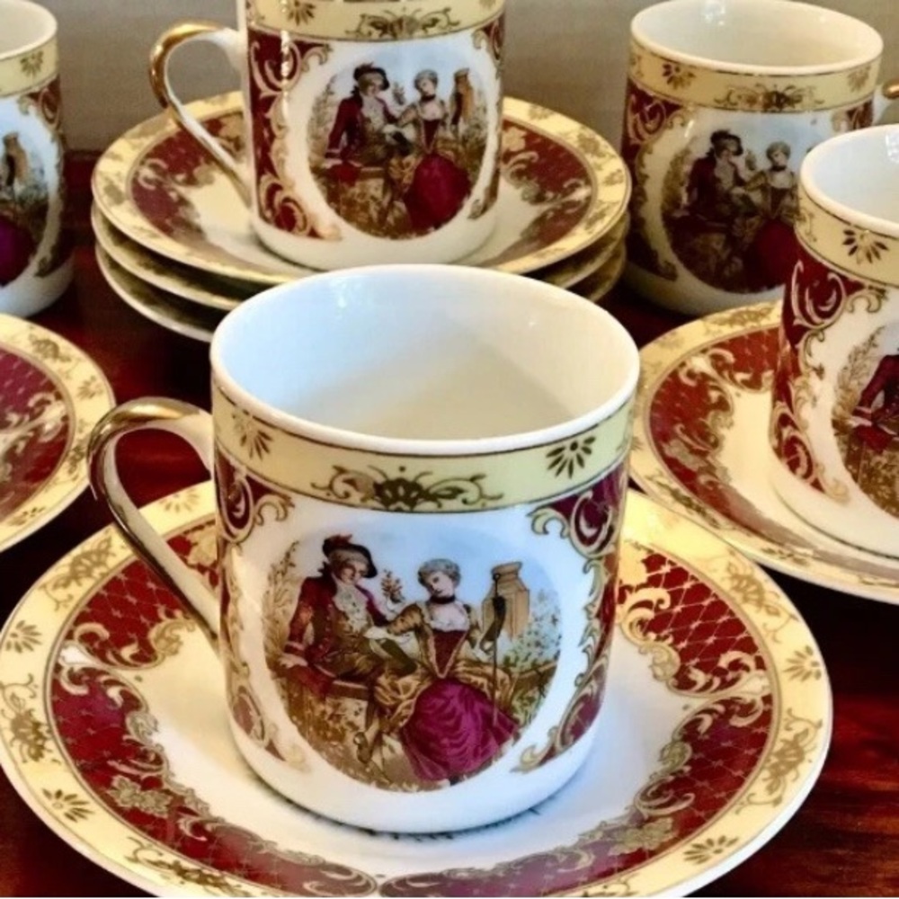 U.S.A Import Cosmos Japan Lusterware Victorian Coffee Set 6 Caps And Saucers
